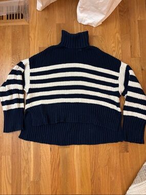 Madewell Navy & Cream Striped Turtleneck Sweater